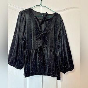 Modern Works Elegant Black Velvet Top with Bow Accents Size XL